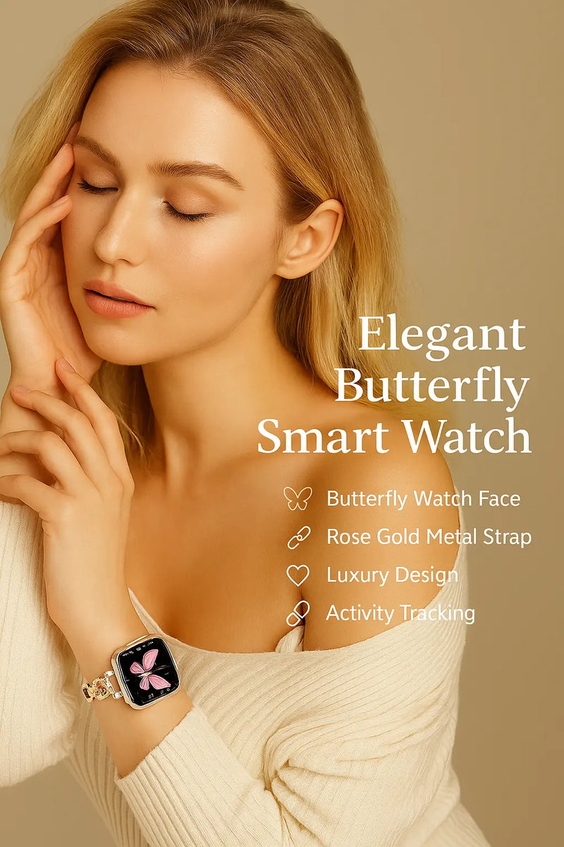 Haino Teko Mini G-10 Women’s Smart Watch – Elegant Rose Gold with Butterfly Dial ALAMASHI STORE